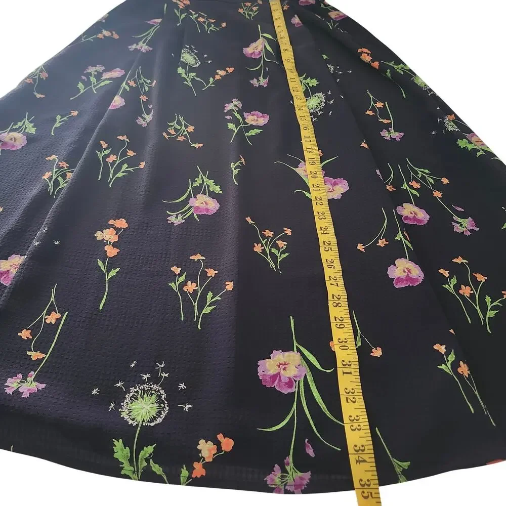 Talbots Textured Navy with Floral Print Cottage Core Maxi Skirt Size 6